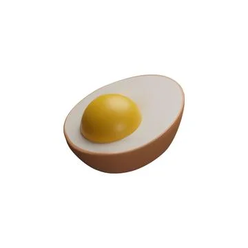 Vector 3d illustration of half of chicken egg with yellow round yolk and shell. Stock Illustration