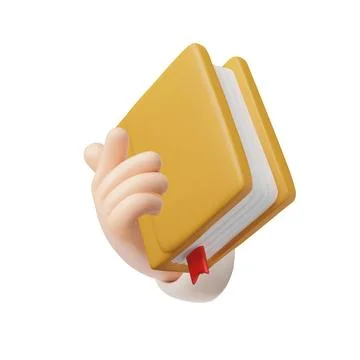Vector 3D illustration of a human hand holding a closed book with a yellow cover Stock Illustration