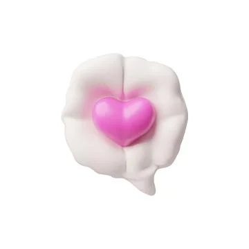 Vector 3d illustration of inflatable round white dialog bubble with pink heart. 스톡 일러스트