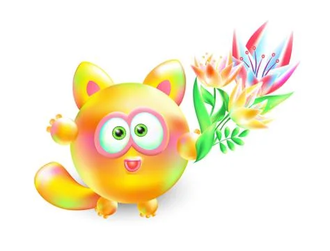 Vector 3d illustration little kitten. Realistic multi-colored cheerful cat with Stock-Illustration