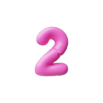 Vector 3D illustration of the number 2, bright pink in the form of a balloon. Illustrazione stock