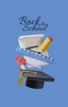 Vector 3D illustration of poster with paper sheet, ruler, pencil, compass and Stock Illustration