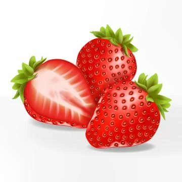 Vector 3D Illustration Realistic Sliced Strawberries Illustration Stock Illustration