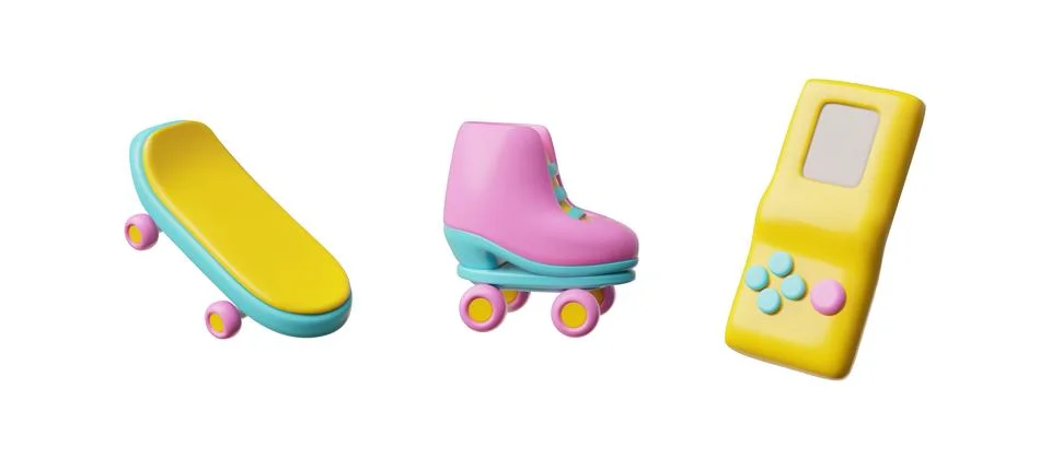 Vector 3D illustration reflecting pop culture elements from the 90s and 80s. Stock Illustration