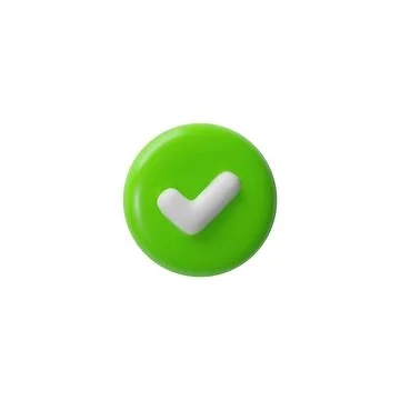 Vector 3D illustration of a round green icon with a white check mark. Stock Illustration