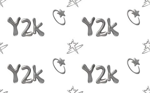 Vector 3D illustration of seamless background with Y2K liquid chrome font and Stock Illustration