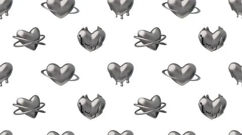 Vector 3D illustration of seamless pattern with liquid heart elements in Y2K Stock Illustration