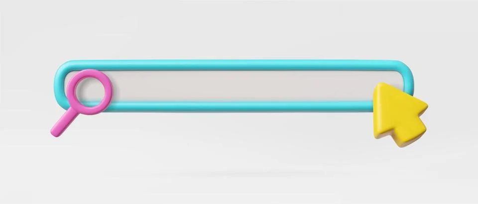 Vector 3d illustration of search bar template with magnifying glass and arrow 스톡 일러스트
