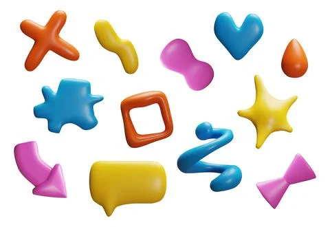 Vector 3D illustration of a set with cartoon doodles. Stockillustratie