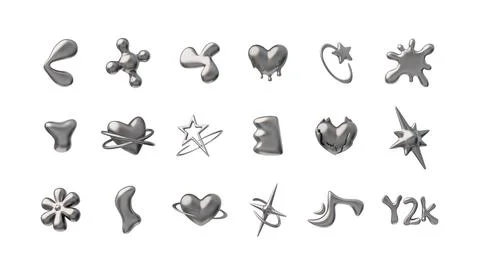 Vector 3D illustration of a set demonstrating futuristic liquid elements in y2k Stock Illustration