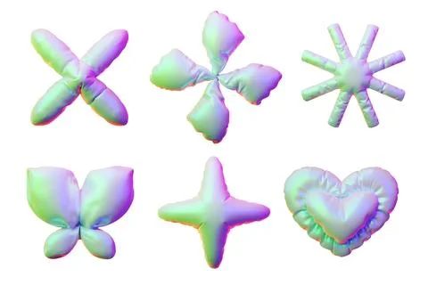 Vector 3D illustration of a set with the image of chrome inflated shapes on an Stock Illustration