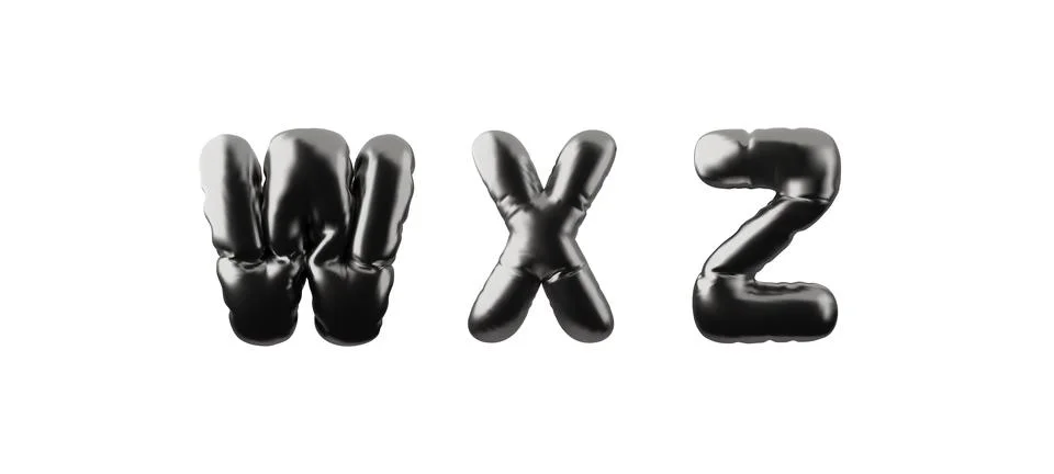 Vector 3d illustration of set of letters W, X, Z, inflated chrome form. Illustrazione stock