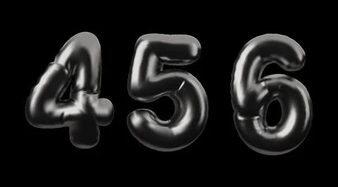 Vector 3d illustration of a set of numbers 4, 5, 6 in black chrome color on a Stock Illustration