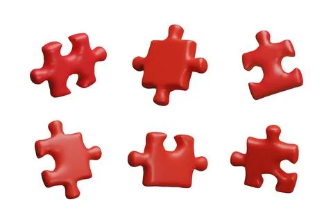 Vector 3D illustration of a set with puzzle pieces, red color on an isolated イラスト素材