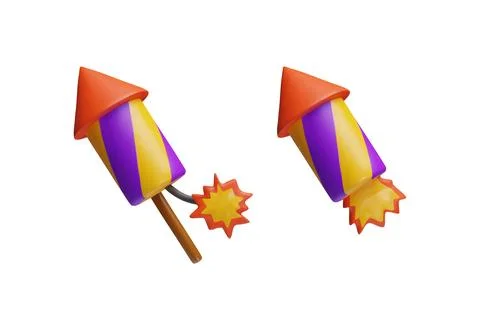 Vector 3d illustration of set of two striped firecrackers with burning flame and Stock Illustration