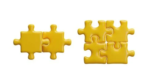 Vector 3d illustration of a set of yellow puzzle pieces connected together. Stock Illustration