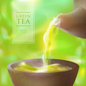 Vector 3d illustration of a tea ceremony. From the kettle filled with hot cup Stock Illustration