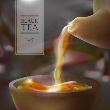 Vector 3d illustration of a tea ceremony. From the kettle filled with hot cup Stock Illustration