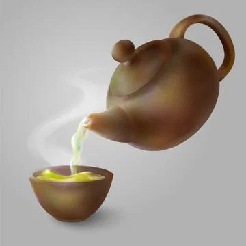 Vector 3d illustration of a tea party. From the kettle filled with hot cup Stock Illustration