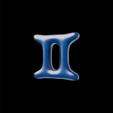 Vector 3D illustration of volumetric sign of Gemini with blue iridescent surf Stock Illustration
