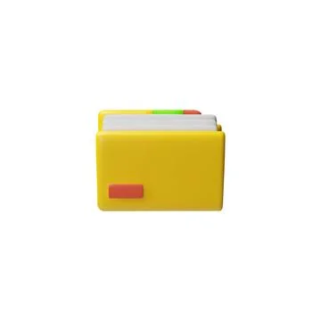 Vector 3D illustration of yellow open folder with pages. Icon. Stock Illustration