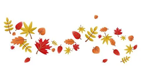 Vector 3d images of fallen leaves flying in the wind in orange and yellow tones Stock Illustration