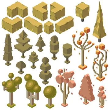 Vector 3d isometric autumn plants, trees, bushes Stock-Illustration