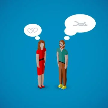 Vector 3d isometric cartoon illustration of man and woman characters. Stock Illustration