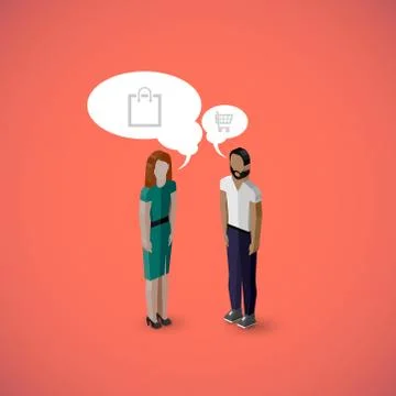 Vector 3d isometric cartoon illustration of man and woman characters. business Stock Illustration