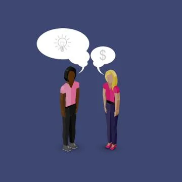 Vector 3d isometric cartoon illustration of man and woman characters. business Stock Illustration