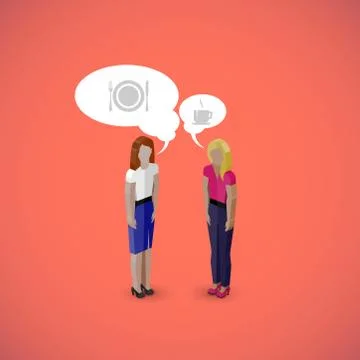 Vector 3d isometric cartoon illustration of women or girls characters. business Stock Illustration