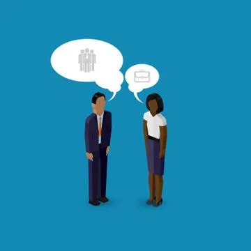 Vector 3d isometric cartoon illustration of man and woman characters. business Stock Illustration