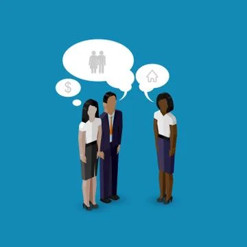 Vector 3d isometric cartoon illustration of women and man characters. business Stock Illustration