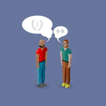 Vector 3d isometric cartoon illustration of men or guys characters. sport Stock Illustration