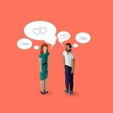 Vector 3d isometric cartoon illustration of man and woman characters. Stock Illustration
