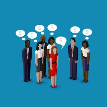 Vector 3d isometric cartoon illustration of men and women characters. corporate Stock Illustration