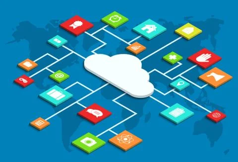 Vector 3d isometric computer cloud infographic Stock Illustration