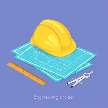 Vector 3d isometric concept of engineering project. Stock Illustration