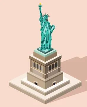 Vector 3d isometric icon of Statue of Liberty with flat style colored background Illustrazione stock