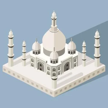 Vector 3d isometric icon of Taj Mahal mausoleum with colorful flat style shadow  Stock Illustration