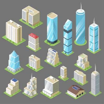 Vector 3d isometric illustration of buildings, skyscrapers. Stock Illustration