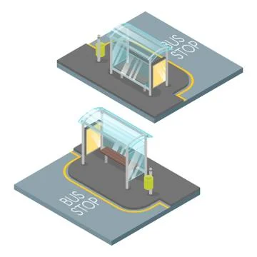 Vector 3d isometric illustration of bus stop. Stock Illustration