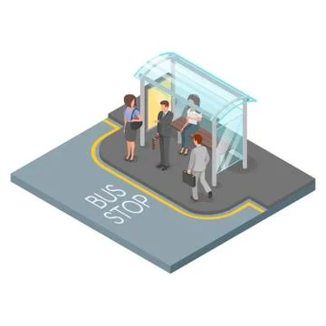 Vector 3d isometric illustration of bus stop. Stock Illustration