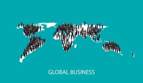 Vector 3d isometric illustration of business people standing on the world global Stock Illustration