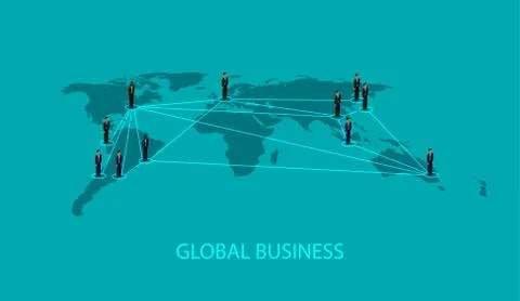 Vector 3d isometric illustration of business people standing on the world global Stock Illustration