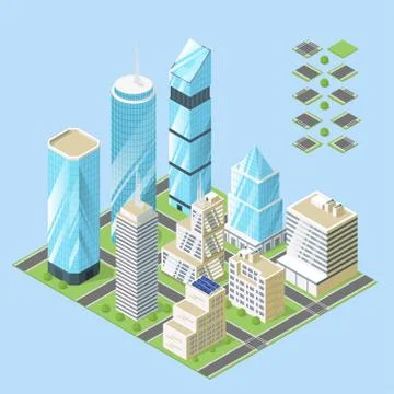 Vector 3d isometric illustration of city buildings. Stock Illustration