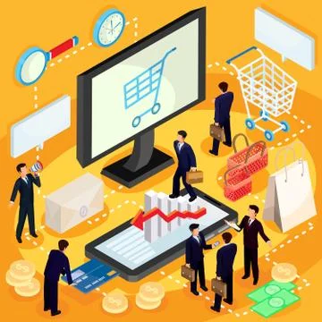 Vector 3D isometric illustration concept of e-commerce, online store. Stock-Illustration