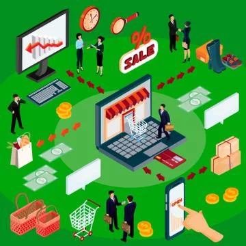 Vector 3D isometric illustration concept of e-commerce, online store. Illustrazione stock