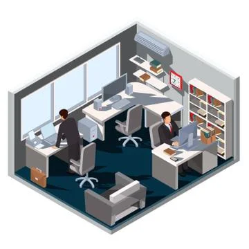 Vector 3D isometric illustration interior office room 스톡 일러스트