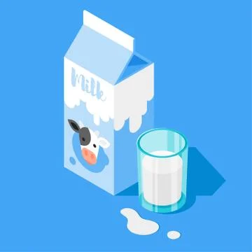 Vector 3d isometric illustration of milk packing and a glass of Stock Illustration